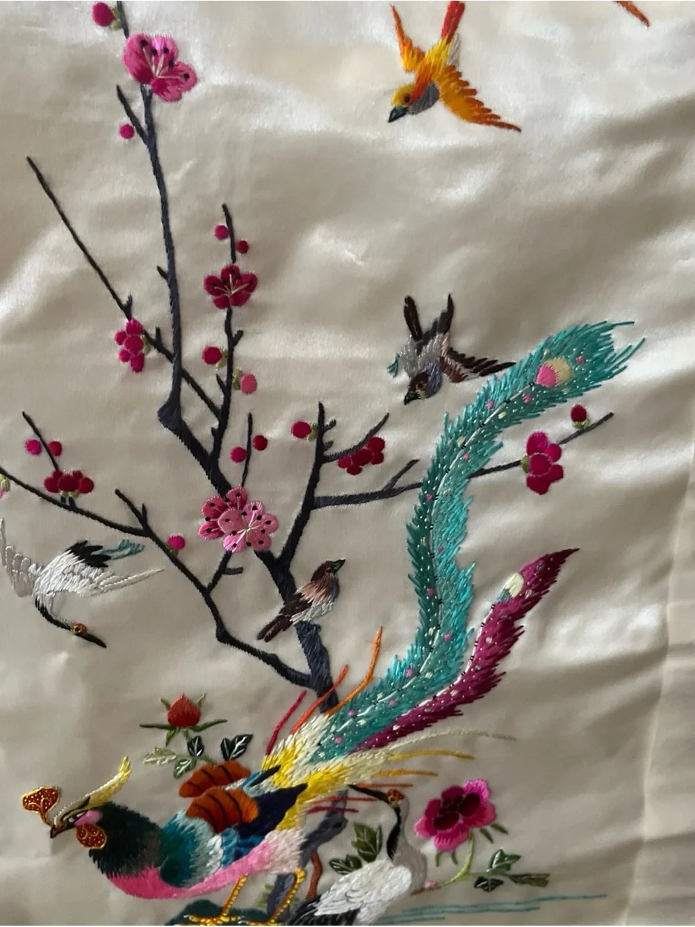 Asian Silk Embroidered Phoenix Wall Hanging - Multicolor vintage